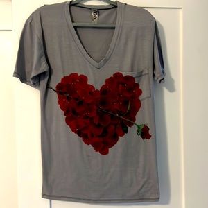V-neck t-shirt. So soft and with a gorgeous heart, rose graphic.